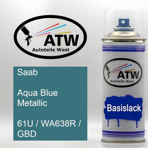 Saab, Aqua Blue Metallic, 61U / WA638R / GBD: 400ml Sprühdose, von ATW Autoteile West.